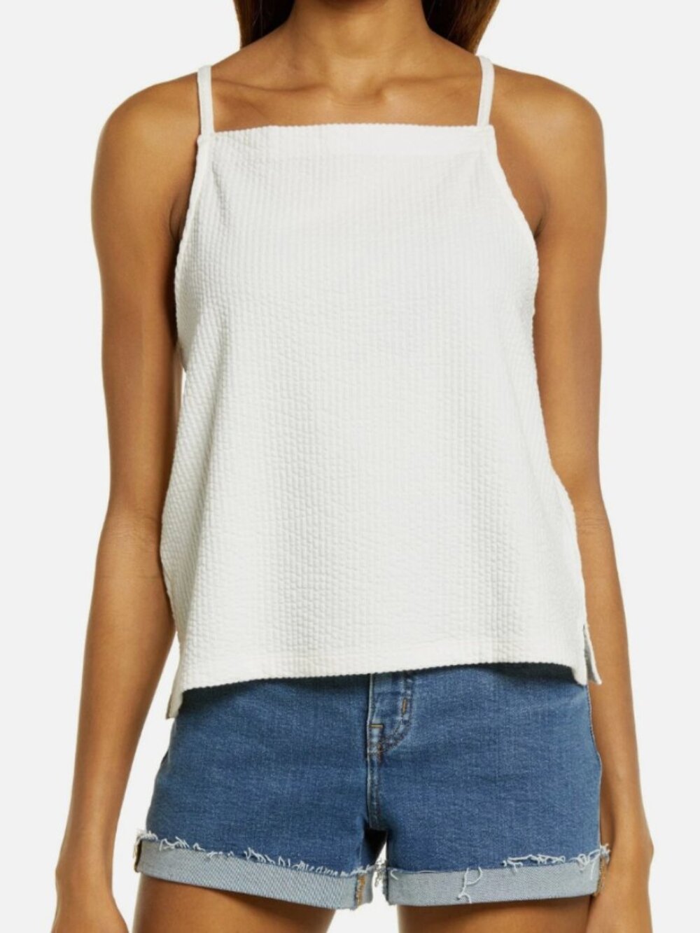 Madewell White Textured Square-Neck Tank Top, size Medium